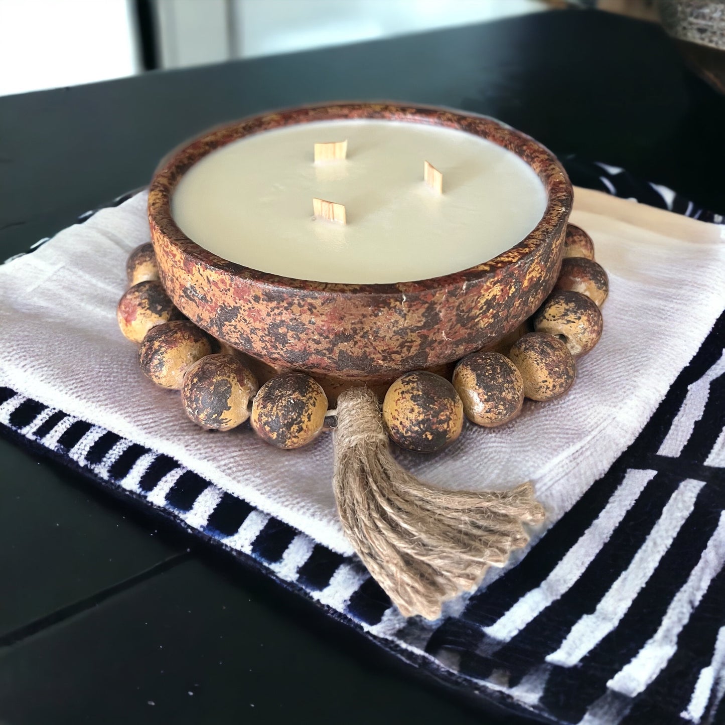 Rust Beaded Clay Bowl Candle