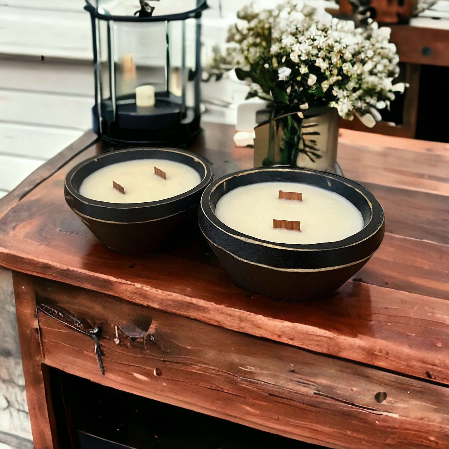 Round Black Farmhouse Dough Bowl Candle