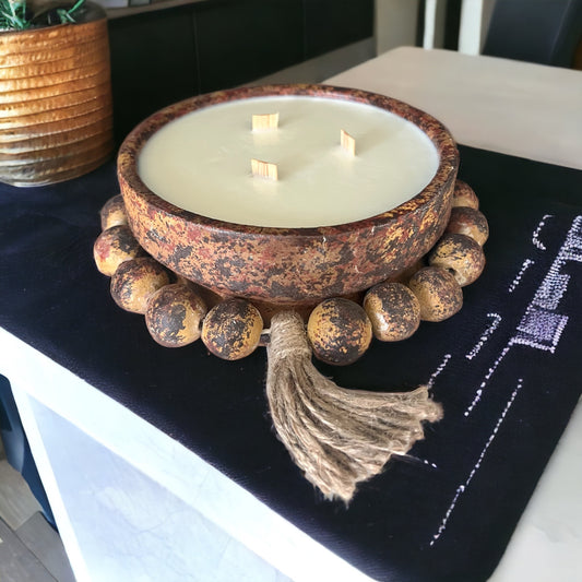 Rust Beaded Clay Bowl Candle