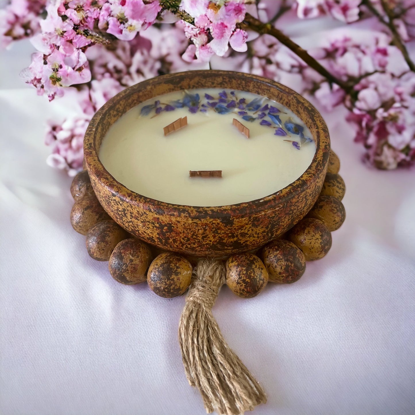 Rust Beaded Clay Bowl Candle