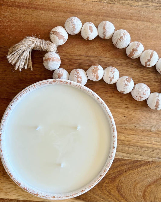 White Beaded Clay Bowl Candle