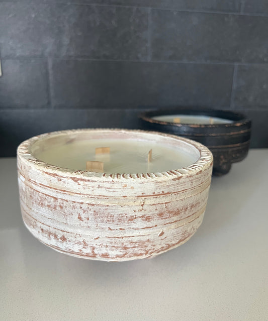 White Clay Pattern Bowl Candle